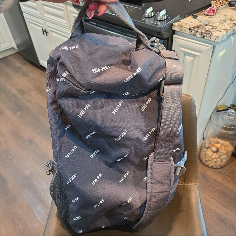 Victoria's Secret Pink CAMPUS CONVERTIBLE DUFFLE Gym Bag Dark Charcoal